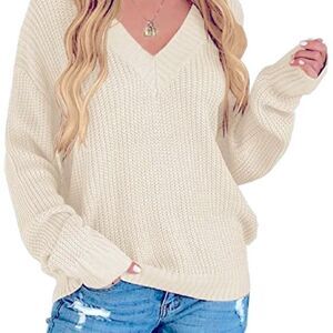 A New Day V Neck Twisted Cable Stitch Oversized Cream Sweater Womens Sz XL